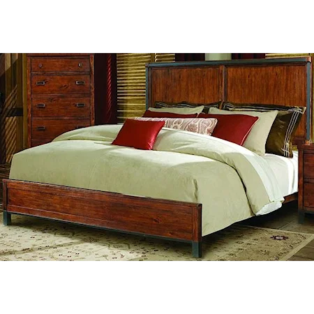 California King Size Panel Headboard & Footboard Bed with Metal Detailing